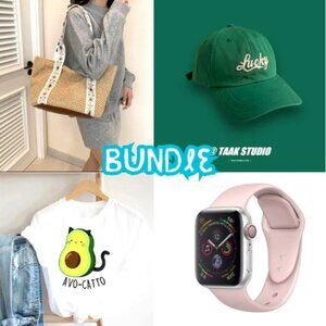 4 Pack Women's Bundle Tote Bag, Lucky Hat, Avo-catto T-shirt, Smartwatch Band